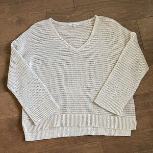 Madewell Sweater Oversized Open Knit Cotton V-Neck Cream  Long Sleeve Boxy Small